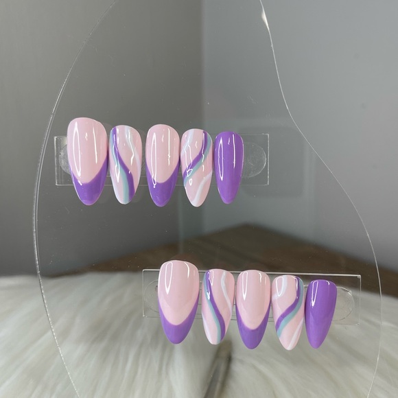 Handmade press on nails Pastel Pink Purple French Nails - Picture 2 of 5